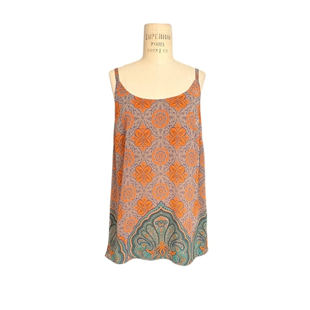 Cabi Womens Boho Summer Floral Paisley Camisole Top Orange Teal Grey Size‎ Small
